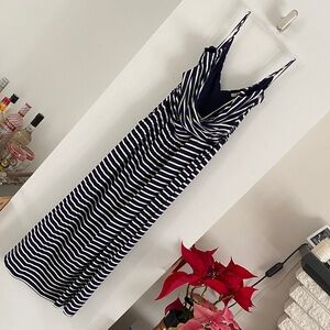 Boden Navy and White Striped Maxi Dress cross-over wrap stretch